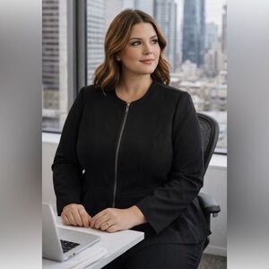 Lane Bryant Jacket Womens 18 Black Full Zip Peplum Stretch Long Sleeve Blazer